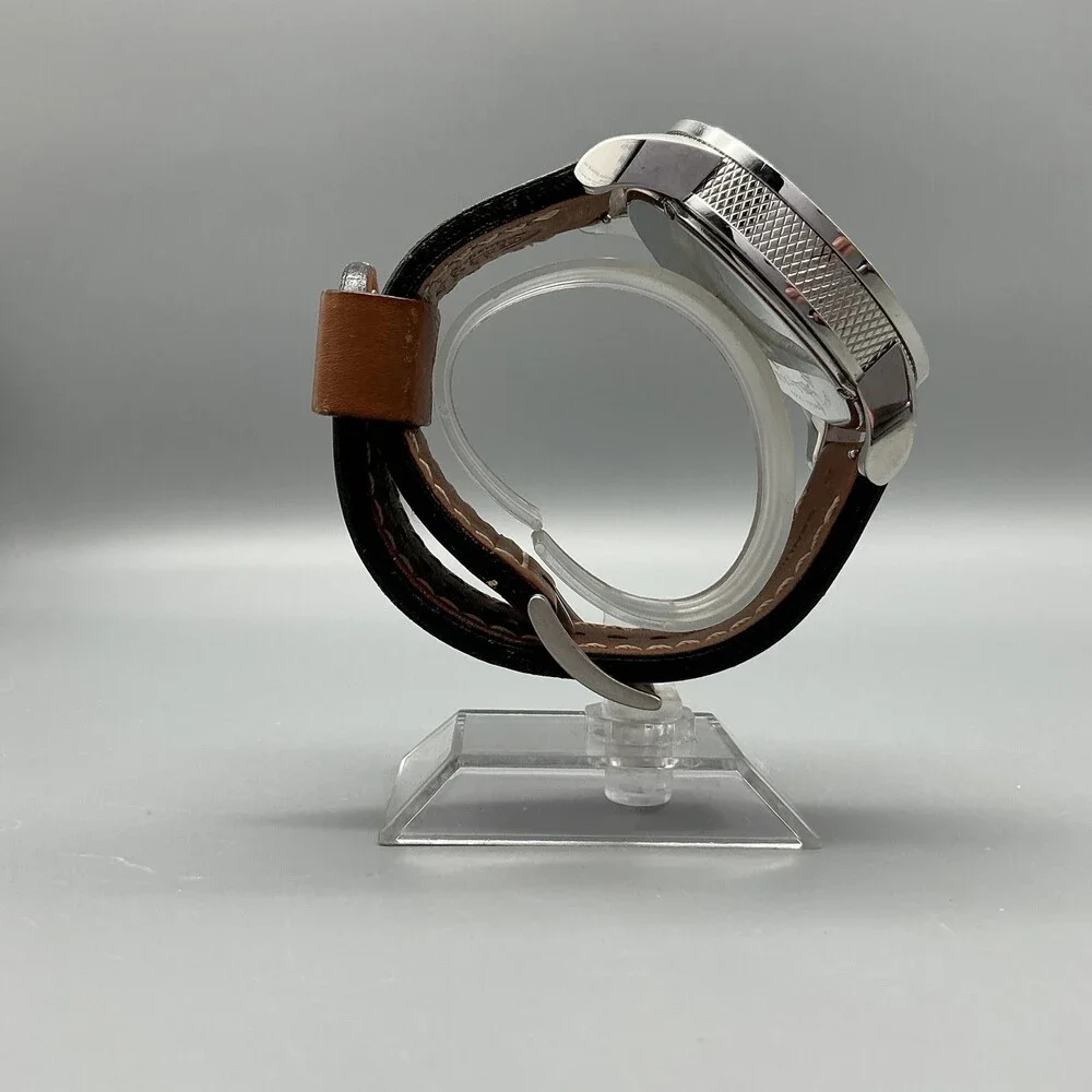Diesel DZ-5381 Mens Watch 46mm Silver Tone Brown Leather 10 BAR New Battery